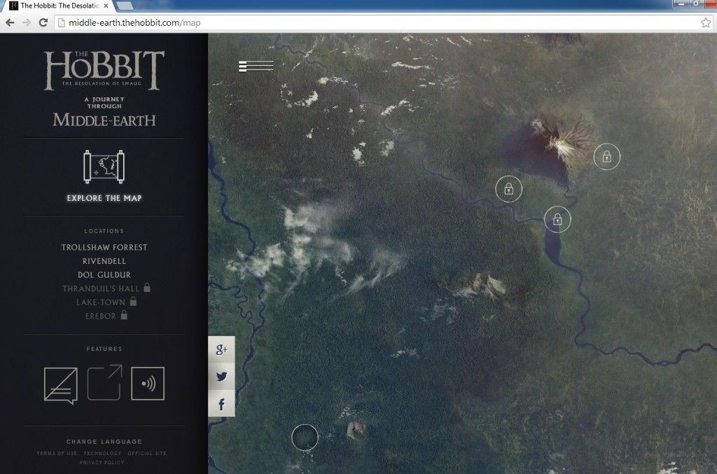 Middle-earth Google Chrome Hobbit Experience - the Map. (c) Google, Warner Bros.