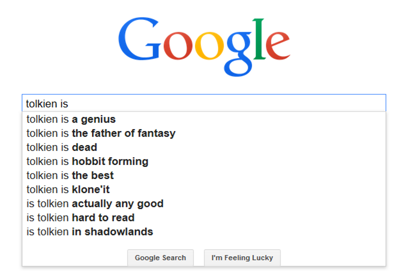 Tolkien is ... Google Autocomplete (c)