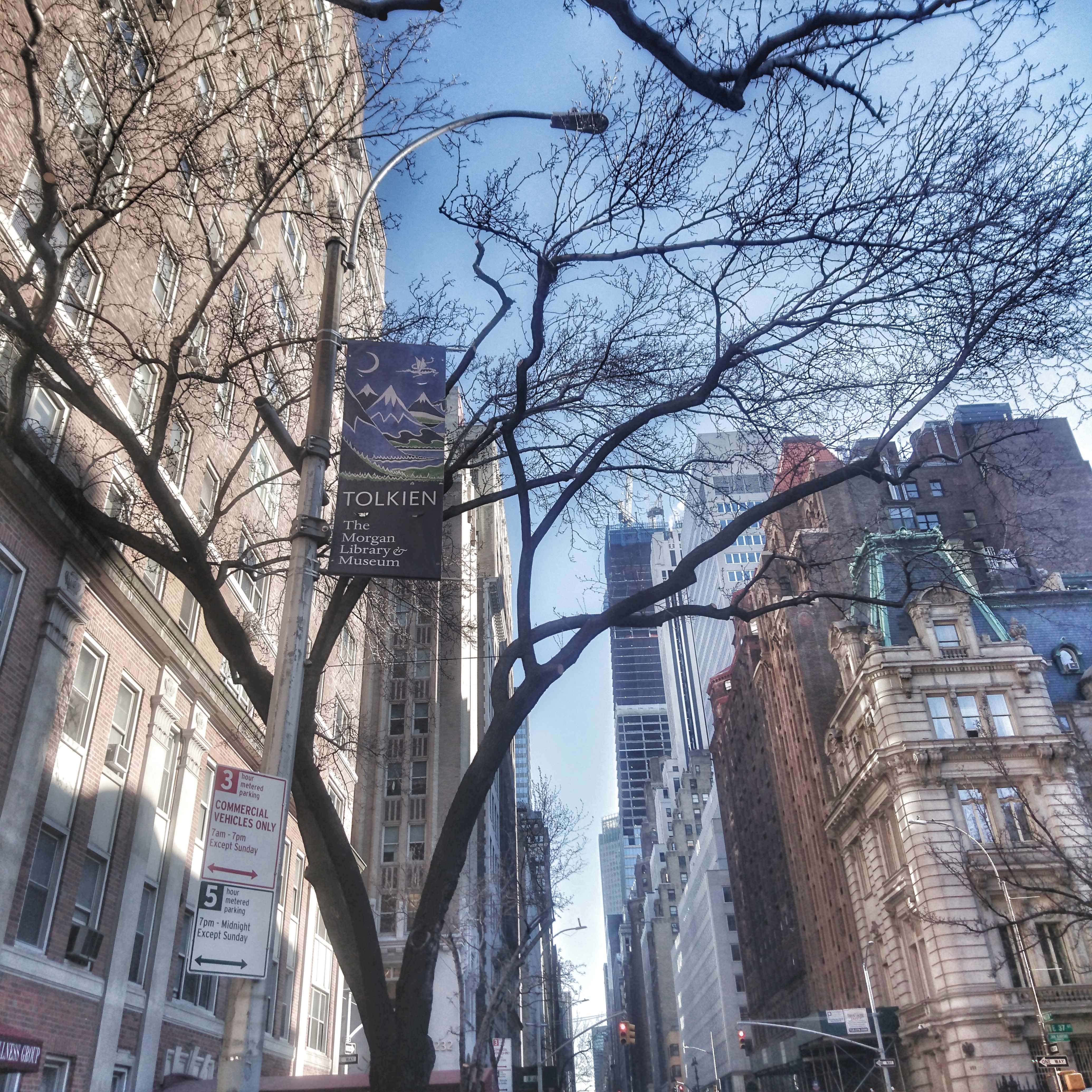 Tolkien: Maker of Middle-earth banner on Park Avenue, across from Morgan Library & Museum