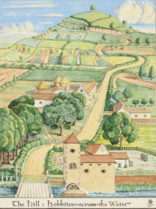 J. R. R. Tolkien (1892–1973), The Hill: Hobbiton-across- the Water, August 1937, watercolor, white body color, black ink. Bodleian Libraries, MS. Tolkien Drawings 26. © The Tolkien Estate Limited 1937.