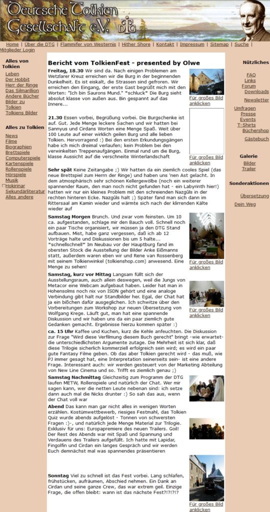 Tolkien Fest 2001 report by Olwe with German Tolkien Society website