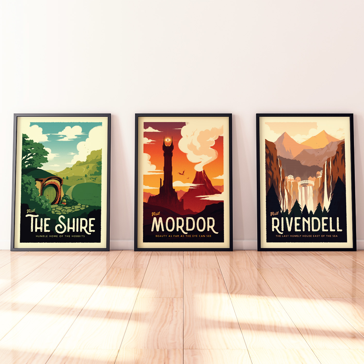 Tolkien Travel posters by Danielle Sylvan