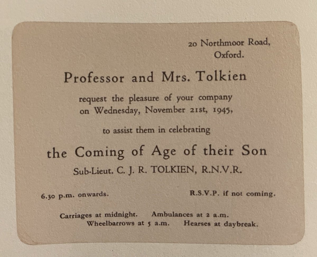 Invitation to Christopher Tolkien's "Coming of Age" party in 1945