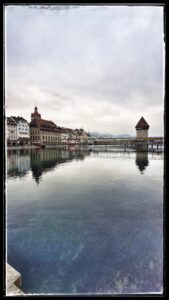 Fan screening "War of the Rohirrim", Lucerne, Dec 12, 2024. Kapellbrücke and water tower