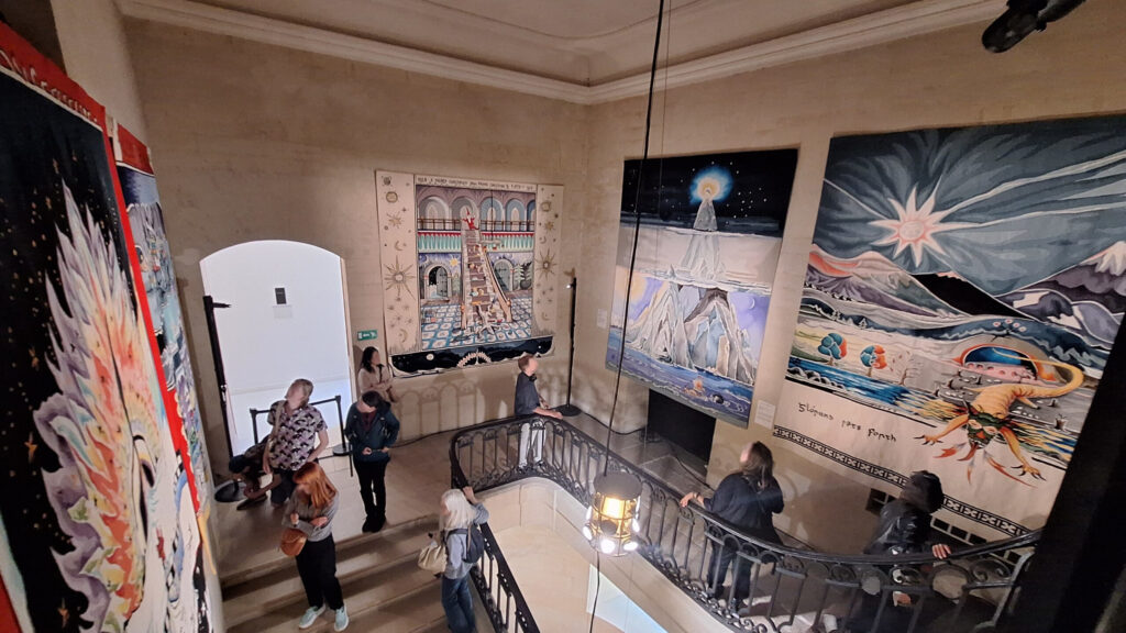 Photo from Tolkien exhibition at Collège des Bernardins (c) Marcel R. Bülles - tapestries squeezed into a staircase
